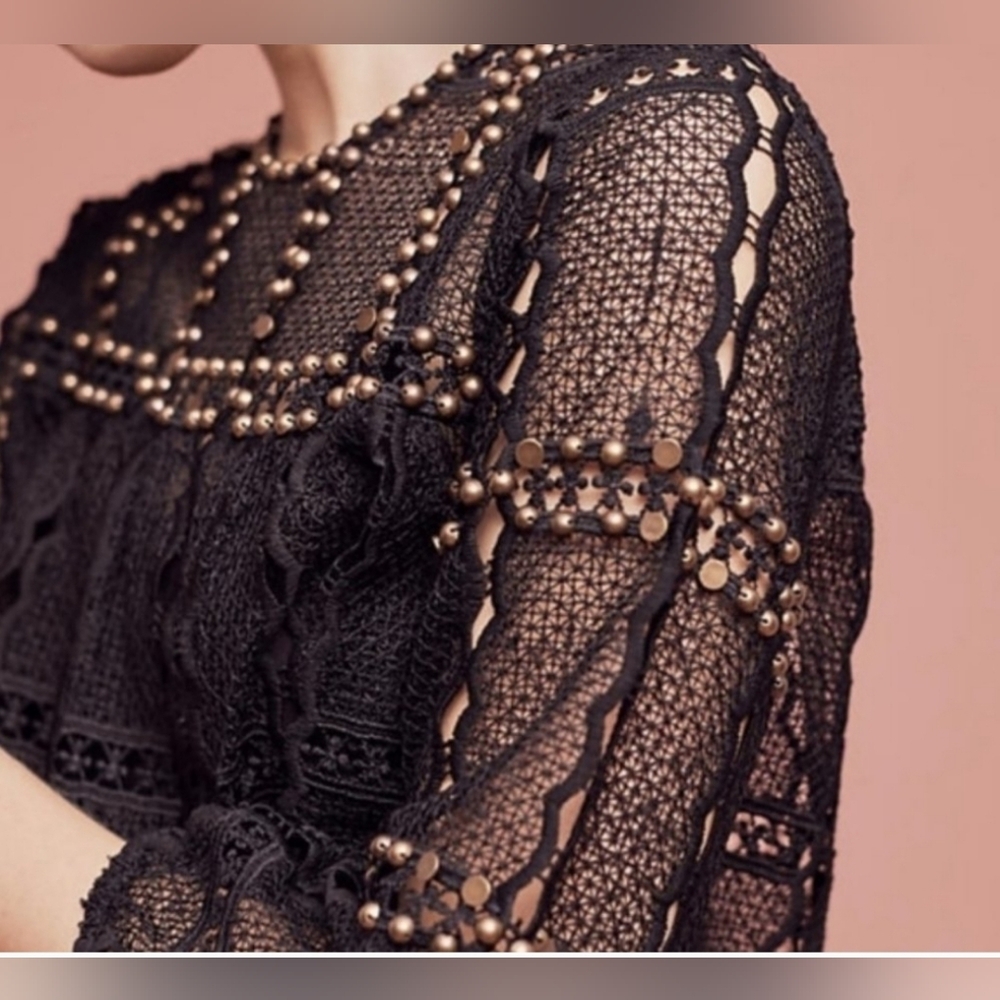 Maeve by Anthropologie Auralis Black Studded Grunge Lace Blouse Size Med… - Picture 3 of 7